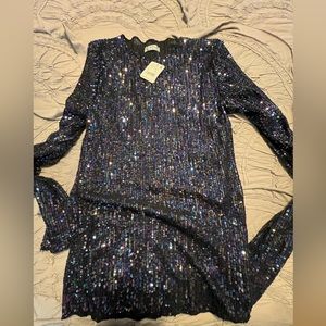 Free people sequin top, black with purple and blue sequins
